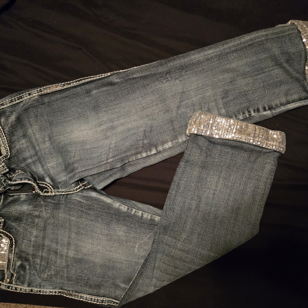 Women's Blue Jeans with Silver Accents